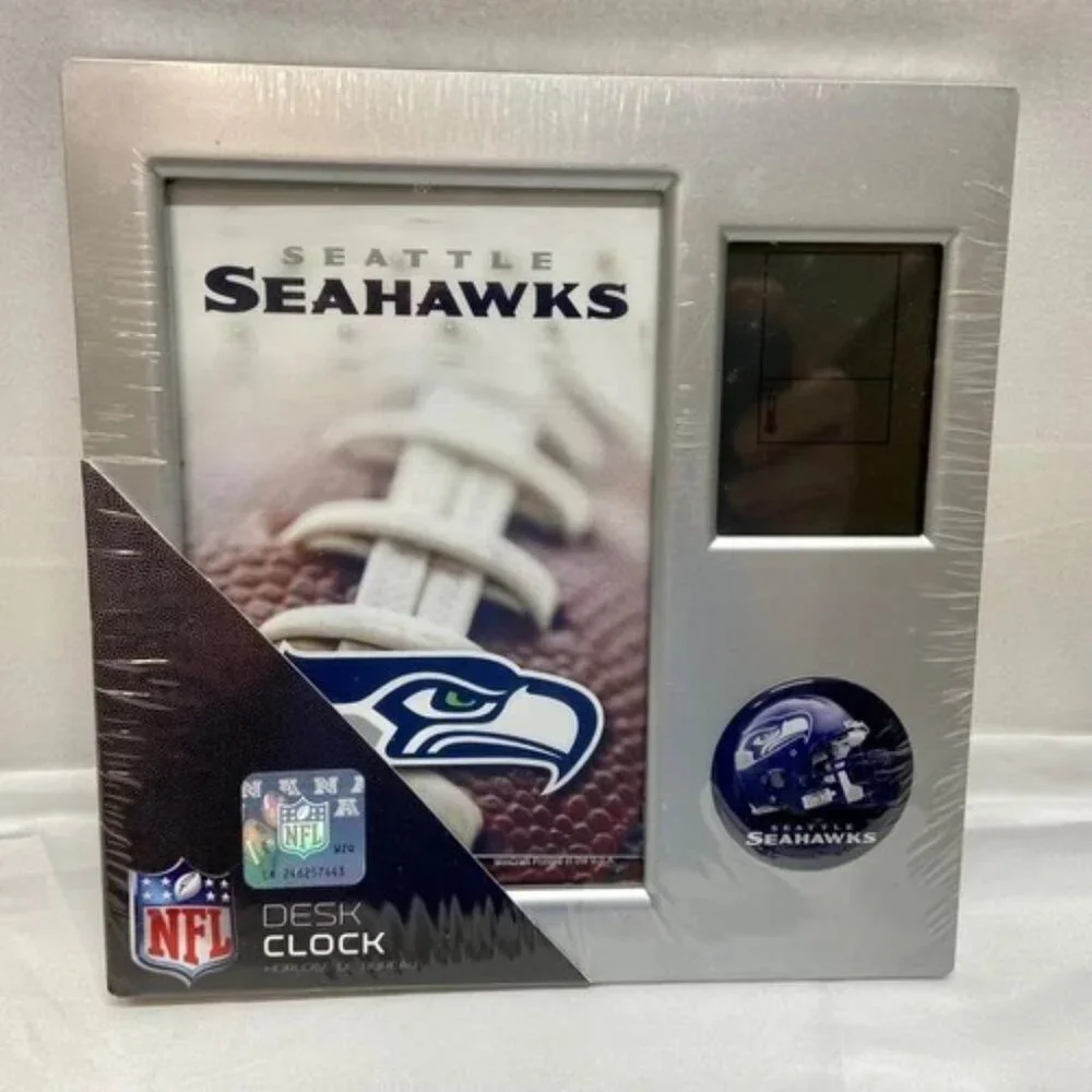 Seattle Seahawks Desk Clock Photo Frame NFL Football Team Logo Digital Alarm NWT